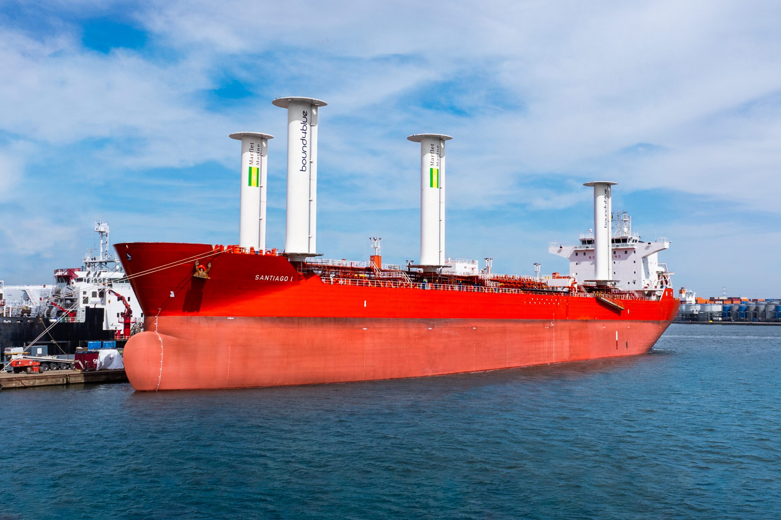 Marflet Marine’s Santiago I chemical tanker with four 22-metre bound4blue eSAILs® onboard